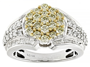 Picture of Natural Yellow And White Diamond 10k White Gold Cluster Ring 1.60ctw