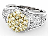 Natural Yellow And White Diamond 10k White Gold Cluster Ring 1.60ctw