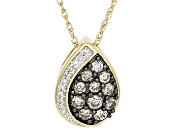 Picture of Champagne And White Diamond 10k Yellow Gold Teardrop Pendant With 18" Chain 0.50ctw