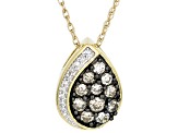 Champagne And White Diamond 10k Yellow Gold Teardrop Pendant With 18" Chain 0.50ctw