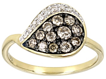 Picture of Champagne And White Diamond 10k Yellow Gold Cluster Ring 0.50ctw