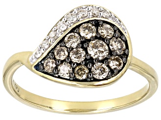 Champagne And White Diamond 10k Yellow Gold Cluster Ring 0.50ctw