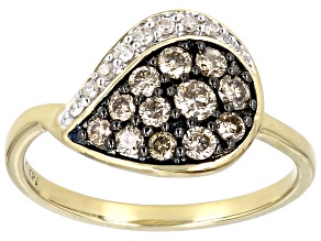 Champagne And White Diamond 10k Yellow Gold Cluster Ring 0.50ctw