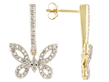 Picture of White Diamond 10k Yellow Gold Butterfly Dangle Earrings 0.50ctw