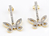 White Diamond 10k Yellow Gold Butterfly Dangle Earrings 0.50ctw