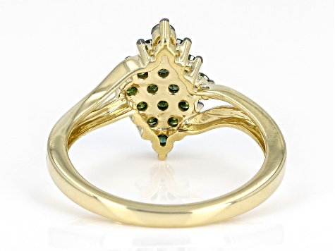 Green Diamond 10k Yellow Gold Cluster Ring 0.50ctw