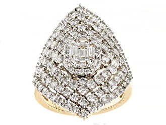 White Diamond 10k Yellow Gold Cocktail Ring 2.00ctw