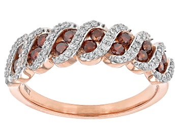 Picture of Red And White Diamond 10k Rose Gold Band Ring 0.75ctw