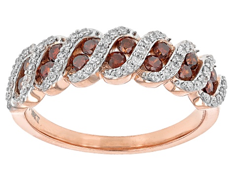 Red And White Diamond 10k Rose Gold Band Ring 0.75ctw
