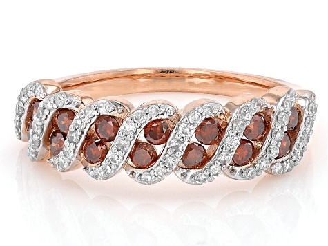 Red And White Diamond 10k Rose Gold Band Ring 0.75ctw