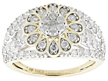 Picture of White Diamond 10k Yellow Gold Floral Ring 1.50ctw