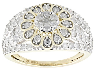 White Diamond 10k Yellow Gold Floral Ring 1.50ctw