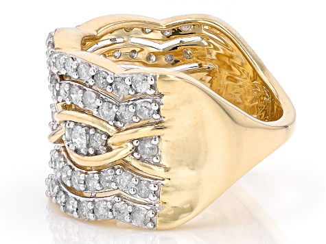White Diamond 10k Yellow Gold Wide Band Ring 1.85ctw