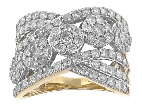 White Diamond 10k Yellow Gold Crossover Wide Band Ring 2.25ctw