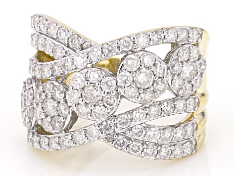 White Diamond 10k Yellow Gold Crossover Wide Band Ring 2.25ctw