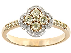 Natural Yellow And White Diamond 10k Yellow Gold Halo Ring 0.50ctw