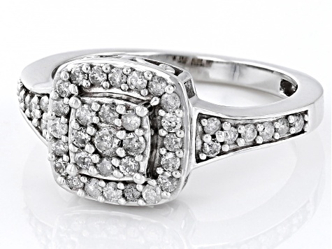 White Diamond 10k White Gold Halo Ring 0.50ctw
