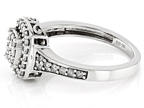 White Diamond 10k White Gold Halo Ring 0.50ctw