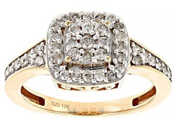 Picture of White Diamond 10k Yellow Gold Halo Ring 0.50ctw