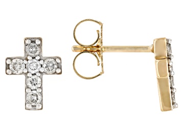 Picture of White Diamond 10k Yellow Gold Cross Earrings 0.35ctw