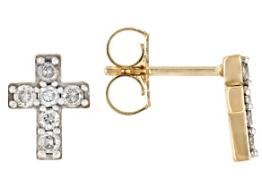 White Diamond 10k Yellow Gold Cross Earrings 0.35ctw