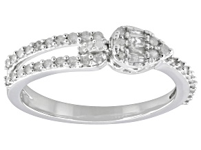 Round And Baguette White Diamond 10k White Gold Band Ring 0.33ctw
