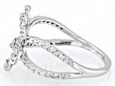 Round And Baguette White Diamond 10k White Gold Cluster Ring 0.50ctw