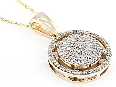 White Diamond 10k Yellow Gold Cluster Pendant With 18" Rope Chain 0.45ctw