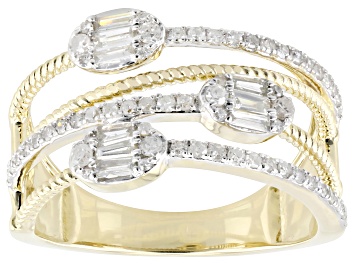 Picture of Round And Baguette White Diamond 10k Yellow Gold Open Design Wide Band Ring 0.50ctw
