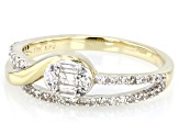 Round And Baguette White Diamond 10k Yellow Gold Band Ring 0.25ctw
