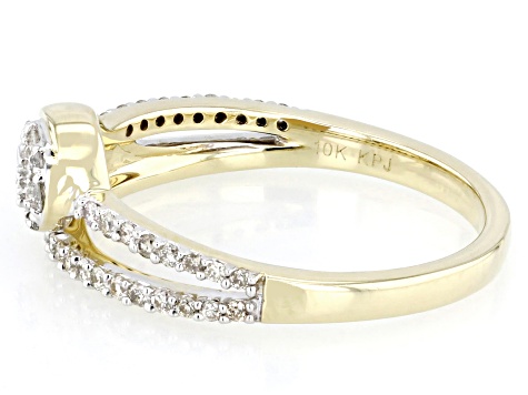Round And Baguette White Diamond 10k Yellow Gold Band Ring 0.25ctw