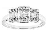 Baguette And Round White Diamond 10k White Gold Ring 0.55ctw