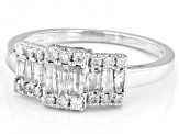 Baguette And Round White Diamond 10k White Gold Ring 0.55ctw