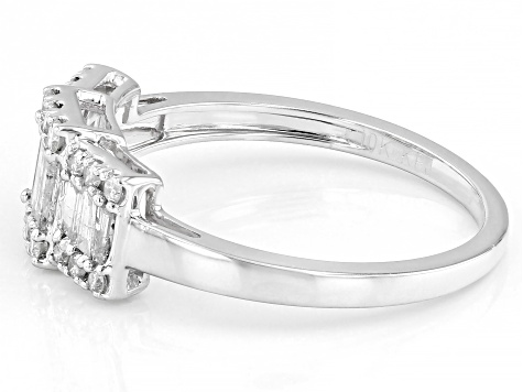 Baguette And Round White Diamond 10k White Gold Ring 0.55ctw