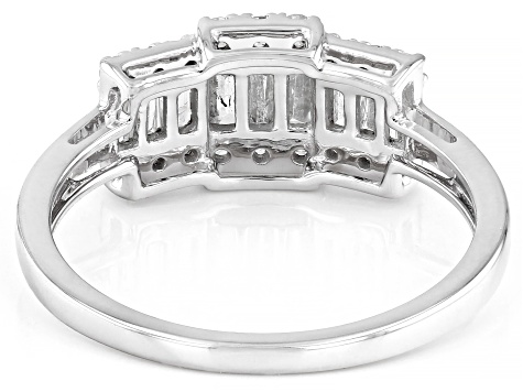 Baguette And Round White Diamond 10k White Gold Ring 0.55ctw