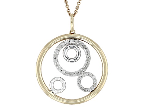 White Diamond 10k Two-Tone Gold Circle Pendant With 18" Cable Chain 0.25ctw