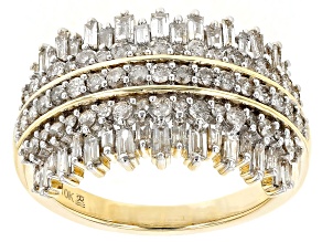 White Diamond 10k Yellow Gold Multi-Row Band Ring 1.00ctw