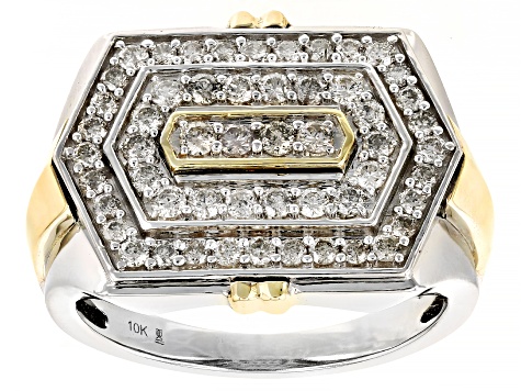 White Diamond 10k Two-Tone Gold Mens Band Ring 1.00ctw