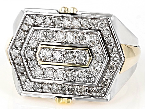 White Diamond 10k Two-Tone Gold Mens Band Ring 1.00ctw