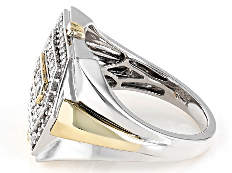 White Diamond 10k Two-Tone Gold Mens Band Ring 1.00ctw