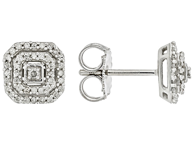 White Diamond 10k White Gold Cluster Stud Earrings 0.25ctw