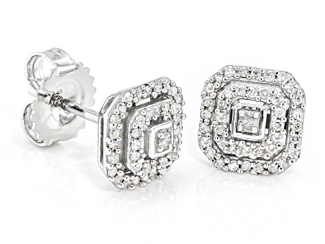 White Diamond 10k White Gold Cluster Stud Earrings 0.25ctw