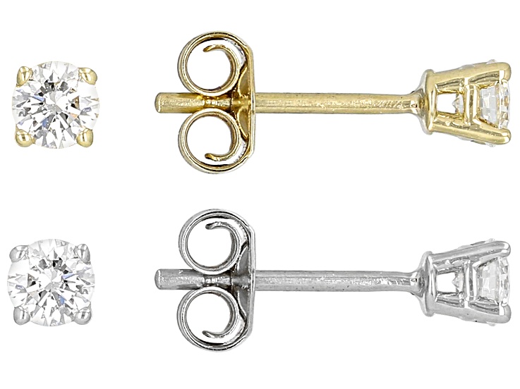 White Lab-Grown Diamond F VS 10k White and Yellow Gold Solitaire Stud Earring Set of 2 Pairs 0.50ctw