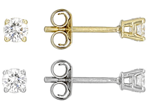 White Lab-Grown Diamond F VS 10k White and Yellow Gold Solitaire Stud Earring Set of 2 Pairs 0.50ctw