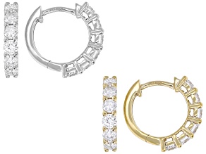White Lab-Grown Diamond H SI1 Rhodium & 14k Yellow Gold Over Silver Earrings Set Of 2 Pairs 2.00ctw