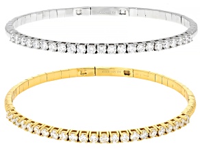 White Lab-Grown Diamond H SI Platinum & 14K Yellow Gold Over Silver Flex Bangle Bracelet Set/2 5ctw