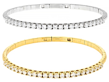 Picture of White Lab-Grown Diamond H SI Platinum & 14K Yellow Gold Over Silver Flex Bangle Bracelet Set/2 5ctw