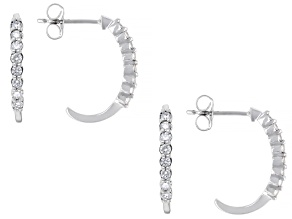 White Lab-Grown Diamond H SI Rhodium Over Sterling Silver J-Hoop Earring Set of 2 Pairs 0.50ctw