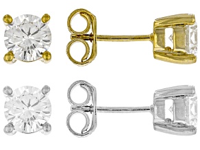 Round White Lab-Grown Diamond F-G VS2 Rhodium And 14k Gold Over Silver Solitaire Stud Set 4.00ctw