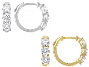 White Lab-Grown Diamond H SI2 Rhodium And 14k Gold Over Sterling Silver Huggie Earrings Set 4.00ctw